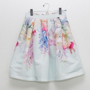 Ted Baker Watercolor Floral Midi Skirt, Mint.